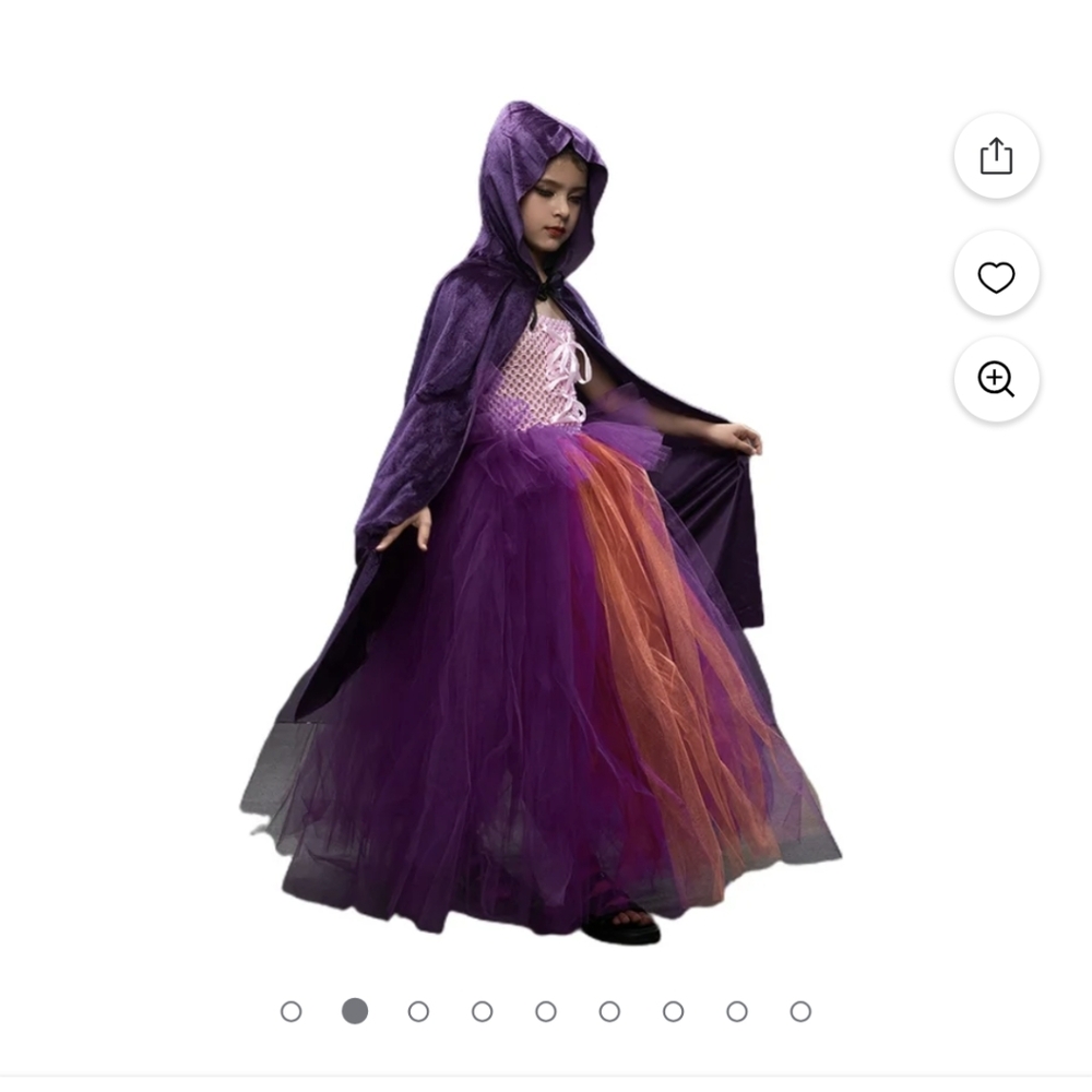 Witch Halloween Costume w/Cape & Small Tulle Broom, 4T-5T, New - Picture 3 of 8
